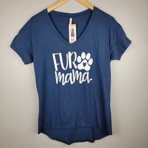 NWT G Supply Navy V-Neck Short Sleeves Hi-Lo Hem "Fur Mama" Tee Misses Size M